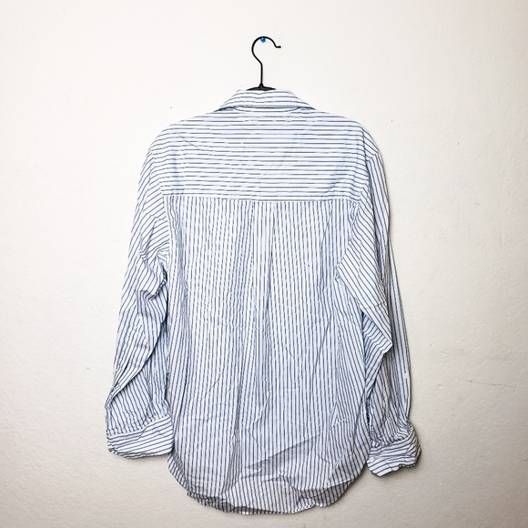 Zara Woman Blue White Stripe Button Down Shirt - Picture 7 of 8